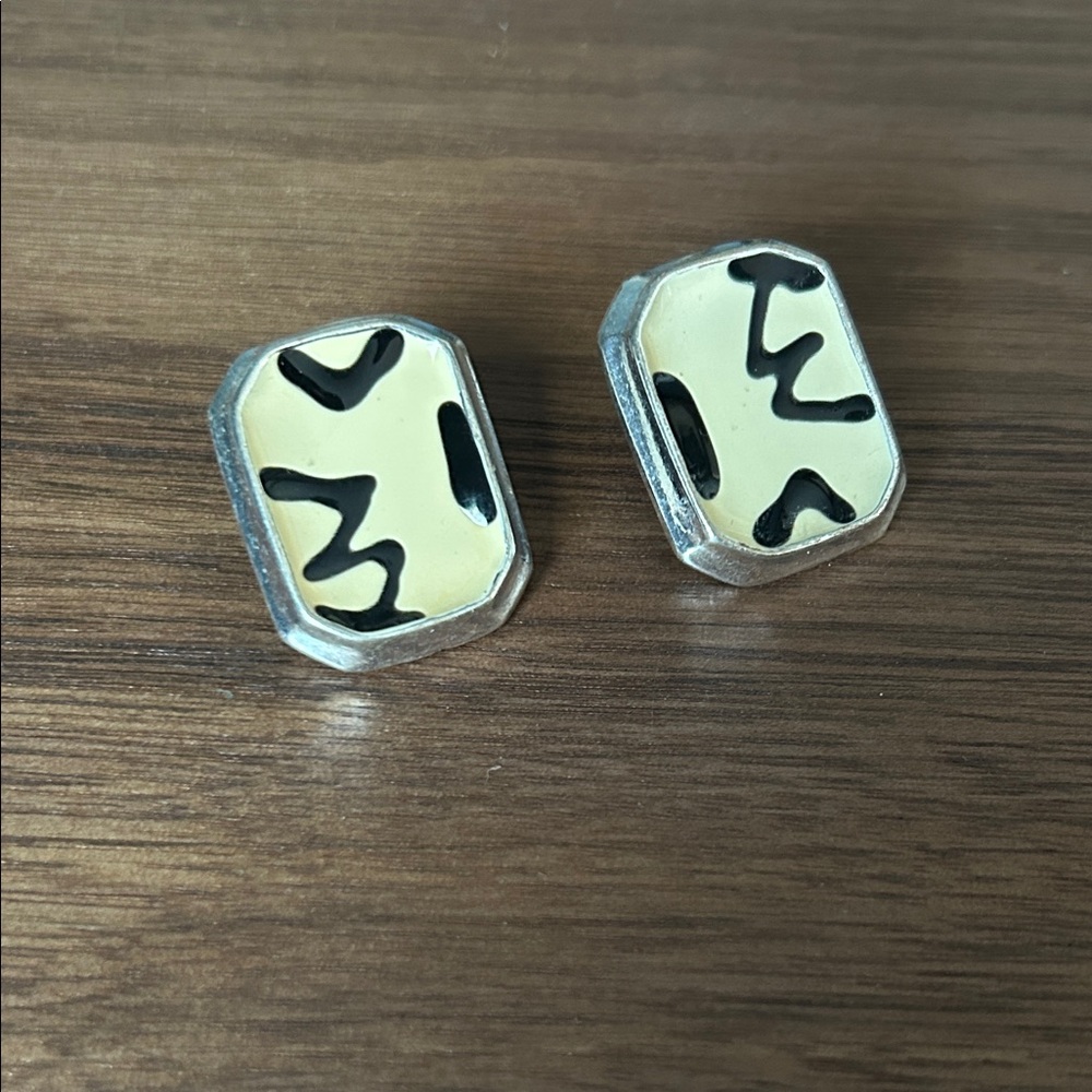 Silver and Cream Geometric Earrings